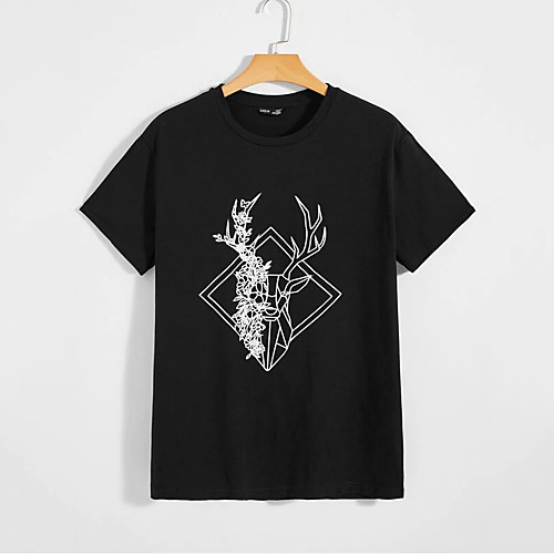 

Men's Unisex T shirt Hot Stamping Deer Animal Plus Size Print Short Sleeve Casual Tops 100% Cotton Basic Casual Fashion Black