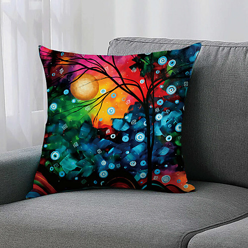 

Double Side 1 Pc Botanical Cushion Cover Print 45x45cm Faux Linen for Sofa Bedroom