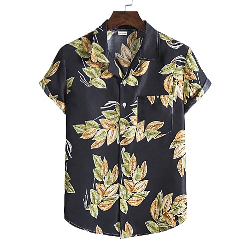 

Men's Shirt Other Prints Leaves Print Short Sleeve Casual Tops Hawaiian Black
