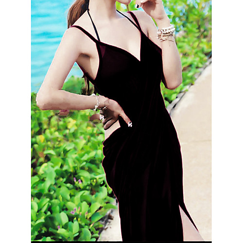 

Sheath / Column Beautiful Back Sexy Party Wear Cocktail Party Dress V Neck Sleeveless Ankle Length Spandex with Criss Cross Split 2021