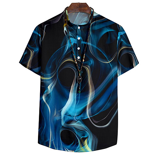 

Men's Shirt 3D Print Lightning 3D Print Button-Down Short Sleeve Casual Tops Casual Fashion Breathable Comfortable Black / Sports / Stand Collar