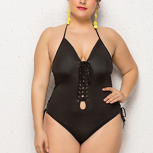 

Women's One Piece Tankini Swimsuit Lace up Black Swimwear Bathing Suits