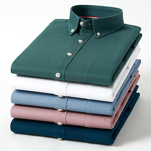 

Men's Shirt Solid Colored Button-Down Long Sleeve Casual Tops Cotton Business Simple White Blue Army Green