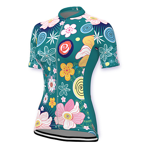 

21Grams Women's Short Sleeve Cycling Jersey Summer Spandex Polyester Green Floral Botanical Bike Jersey Top Mountain Bike MTB Road Bike Cycling Quick Dry Moisture Wicking Breathable Sports Clothing