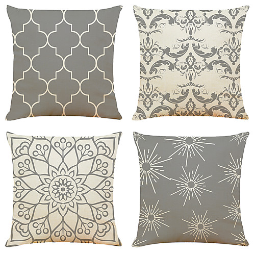 

Cushion Cover 4PC Faux Linen Soft Print Square Throw Pillow Cover Cushion Case Pillowcase 45 x 45 cm (18 x 18 Inch) Superior Quality Machine Washable Outdoor Cushion for Sofa Couch Bed Chair