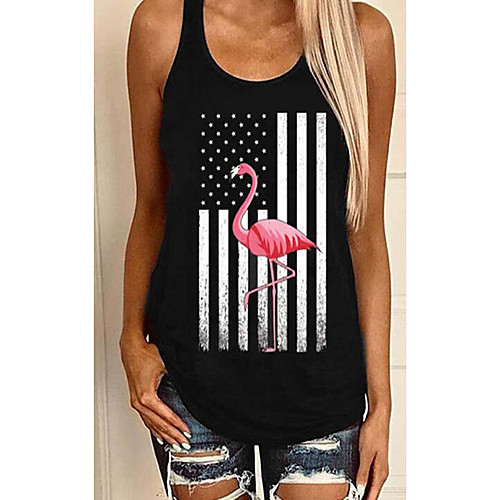 

Women's Independence Day Tank Top Vest T shirt USA American Flag Stars and Stripes U Neck Basic Tops Black