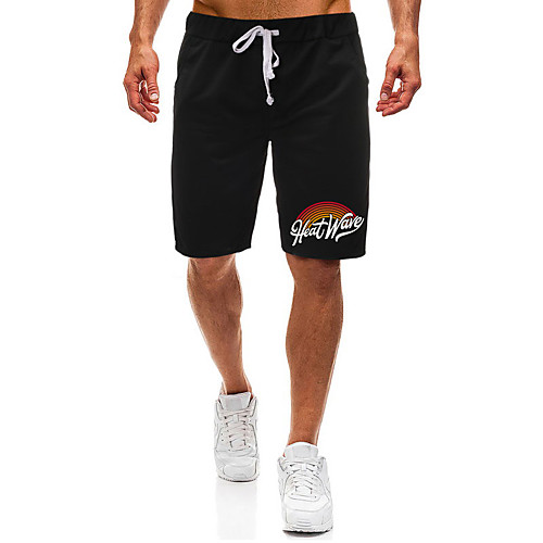 

Men's Casual / Sporty Athleisure Daily Gym Shorts Pants Graphic Letter Short Pocket Elastic Drawstring Design Print Black Light Grey