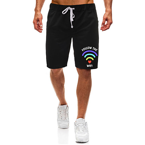 

Casual / Sporty Athleisure Men's Shorts Daily Gym Pants Short Graphic Letter Pocket Elastic Drawstring Design Print Black Light Grey