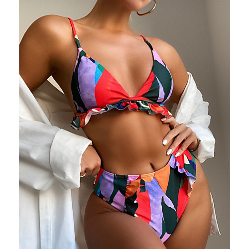 

Women's Bikini 2 Piece Swimsuit Open Back Slim Color Block Abstract Blue Swimwear Padded Crop Top Strapless Bathing Suits New Fashion Sexy / Padded Bras