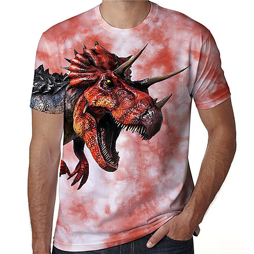 

Men's T shirt 3D Print Graphic Prints Dinosaur Print Short Sleeve Daily Tops Casual Designer Big and Tall Red