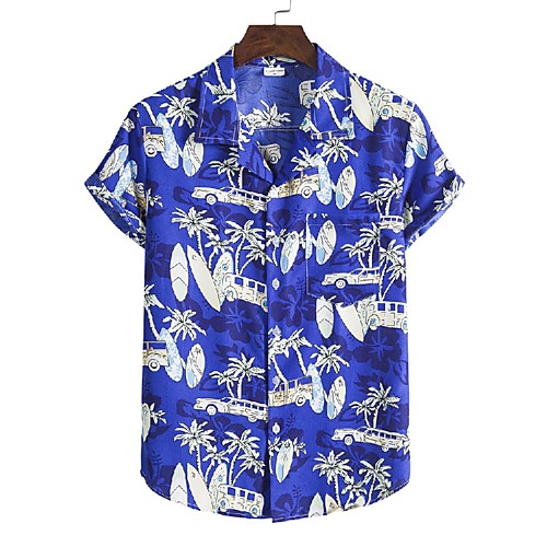 

Men's Shirt Other Prints Tree Print Short Sleeve Casual Tops Hawaiian Blue / White