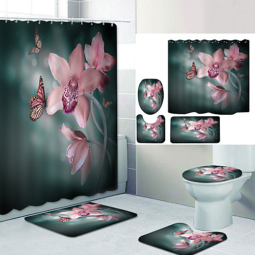 

Bathroom Shower Curtain & Mat Set Modern Polyester New Design