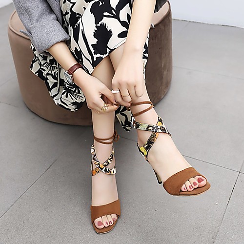 

Women's Sandals Lace up Stiletto Heel Peep Toe PU Synthetics Light Brown Burgundy Black