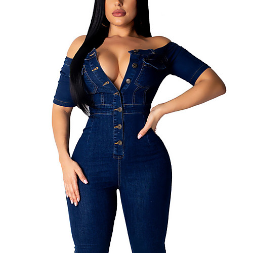 

Women's Ordinary Blue Jumpsuit Solid Colored