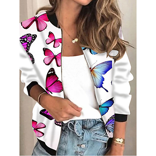 

Women's Jacket Daily Spring & Fall Regular Coat Regular Fit Active Streetwear Jacket Long Sleeve Animal Patterned Print White / Holiday