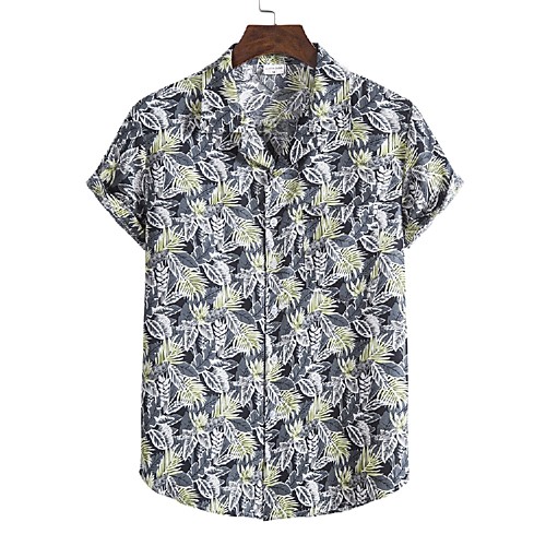 

Men's Shirt Other Prints Leaves Print Short Sleeve Casual Tops Hawaiian Classic Collar Gray / Summer / Beach