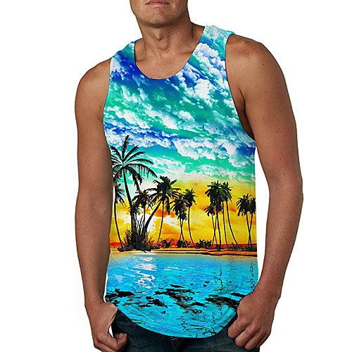 

Men's Tank Top Vest Undershirt 3D Print Tree 3D Print Sleeveless Daily Tops Casual Beach Blue