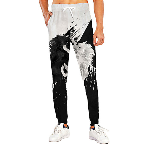 

Men's Casual Athleisure Outdoor Sports Daily Sports Pants Sweatpants Trousers Pants Graphic Prints Lion Full Length Drawstring Print Black / White