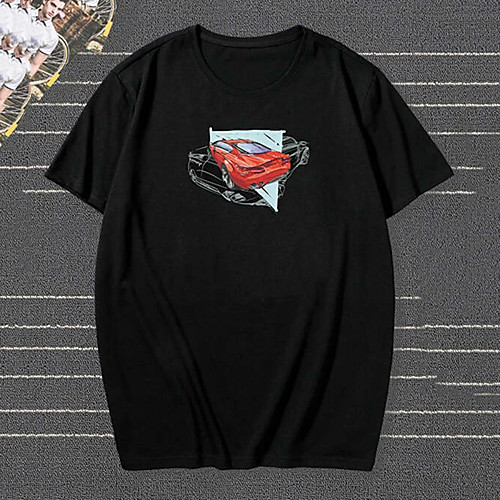 

Men's Unisex T shirt Hot Stamping Car Plus Size Print Short Sleeve Casual Tops 100% Cotton Basic Casual Fashion Black
