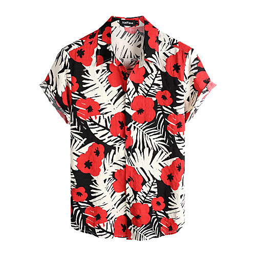 

Men's Shirt Tribal Short Sleeve Daily Tops Cotton Basic Boho Classic Collar Black / Red / Beach