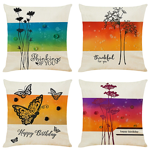 

4 pcs Linen Pillow Cover, Holiday Simple Classic Square Zipper Traditional Classic