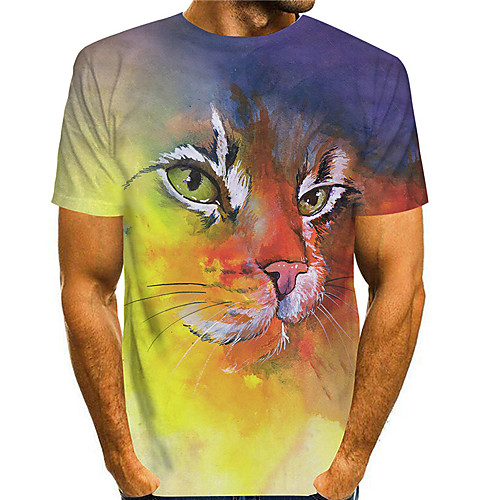 

Men's T shirt 3D Print Cat Graphic Prints Animal 3D Print Short Sleeve Daily Tops Basic Casual Yellow