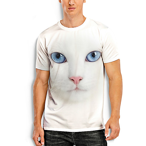 

Men's Tees T shirt 3D Print Cat Graphic Prints Animal Print Short Sleeve Daily Tops Basic Casual White