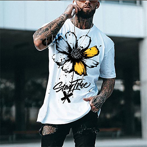 

Men's Unisex T shirt Hot Stamping Floral Graphic Prints Plus Size Print Short Sleeve Casual Tops 100% Cotton Basic Casual Fashion White