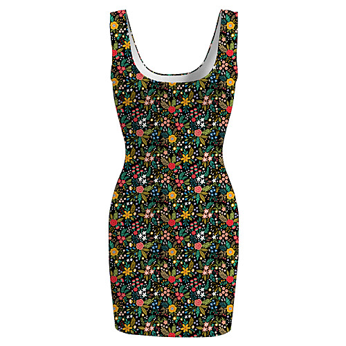 

Women's Sports Dress Short Mini Dress Black Sleeveless Floral Print Spring Summer Round Neck Casual Holiday 2021 S M L XL XXL 3XL