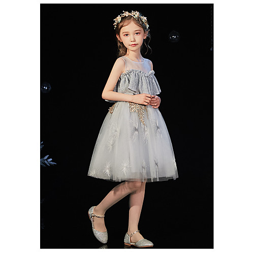 

Princess Knee Length Junior Bridesmaid Dress Wedding Tulle Round with Ruffles