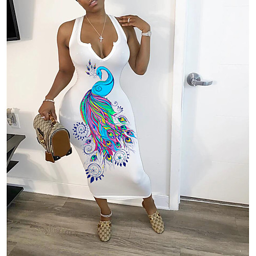 

Women's Plus Size Dress T Shirt Dress Tee Dress Maxi long Dress Sleeveless Graphic Print Casual Spring & Summer White XL XXL 3XL 4XL 5XL