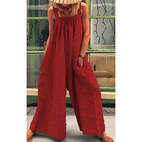 

Women's Red Green Jumpsuit Solid Colored Print