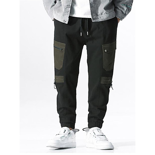 

Cargo Men's Chinos Pants Full Length Patchwork Black Army Green