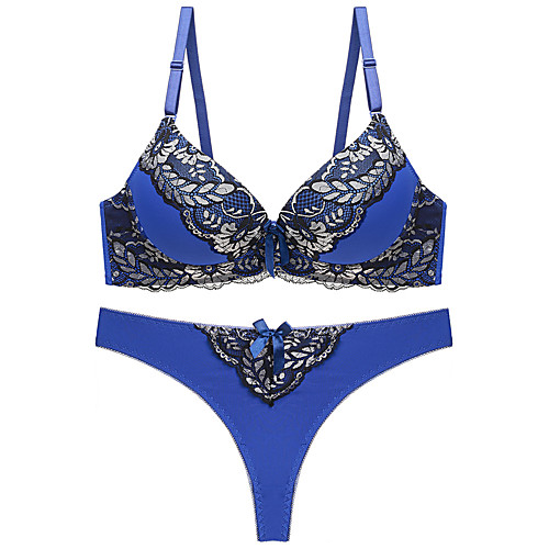 

Women's Plus Size Bra Underwire Bra 3/4 Cup Lace Printing Blue