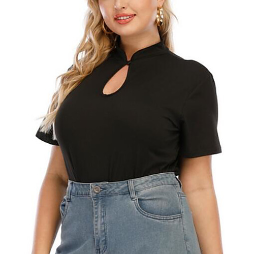 

Women's Plus Size Tops T shirt Plain Mesh Short Sleeve High Neck Black Big Size L XL XXL 3XL 4XL / Loose