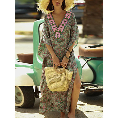 

Women's Swimsuit Cover Up Beach Top Swimsuit Slim Print Tribal Abstract Photo Color Swimwear T shirt Dress Tunic V Wire Bathing Suits New Fashion Sexy