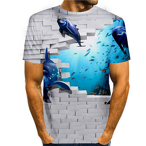 

Men's Tees T shirt 3D Print Graphic Prints Fish Animal Print Short Sleeve Daily Tops Casual Designer Big and Tall Gray