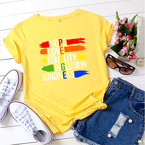 

Women's T shirt Letter Print Round Neck Tops 100% Cotton Basic Basic Top White Black Blue