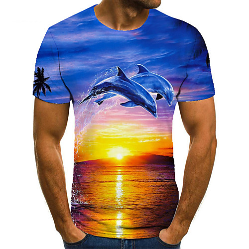 

Men's T shirt Shirt 3D Print Animal 3D Print Print Short Sleeve Casual Tops Casual Fashion Round Neck Blue