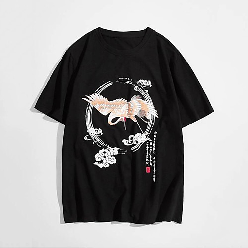 

Men's Unisex T shirt Shirt Hot Stamping Crane Animal Plus Size Print Short Sleeve Casual Tops 100% Cotton Basic Casual Fashion Round Neck Black / Summer