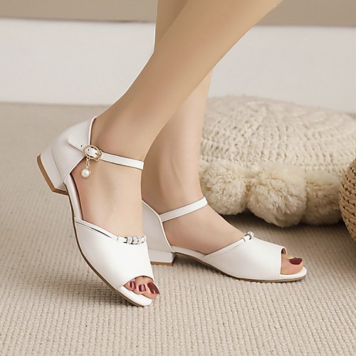 

Women's Sandals Chunky Heel Peep Toe PU Synthetics White Pink Beige