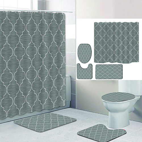 

Simple Series 10 Digital Printing Four-piece Set Shower Curtains and Hooks Modern Polyester Machine Made Waterproof Bathroom