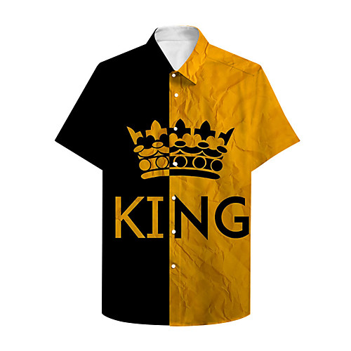 

Men's Shirt 3D Print Graphic Prints Letter Button-Down Print Short Sleeve Casual Tops Casual Designer Big and Tall Yellow / Summer