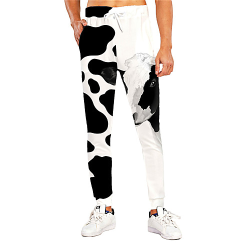 

Men's Casual Athleisure Outdoor Sports Daily Sports Pants Sweatpants Trousers Pants Graphic Prints Cow Full Length Drawstring Print Black / White