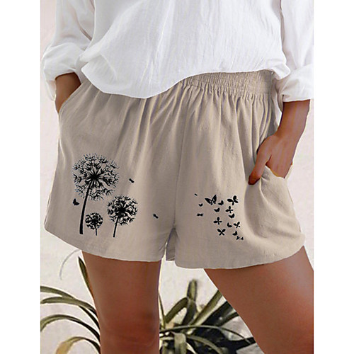 

Women's Shorts Linen / Cotton Blend Loose Daily Shorts Pajamas Pants Plants Short Print Blue Red Khaki Green Beige