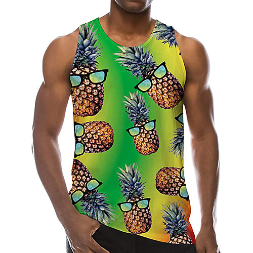 

Men's Tank Top Undershirt 3D Print Pineapple 3D Print Sleeveless Daily Tops Casual Beach Yellow Green
