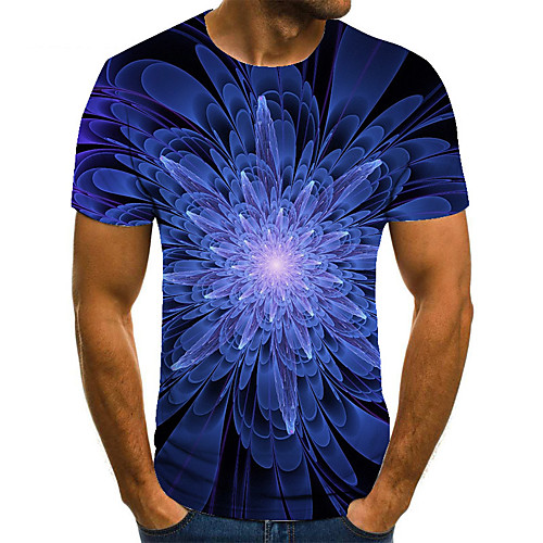 

Men's T shirt 3D Print Geometric 3D Print Print Short Sleeve Casual Tops Casual Fashion Blue