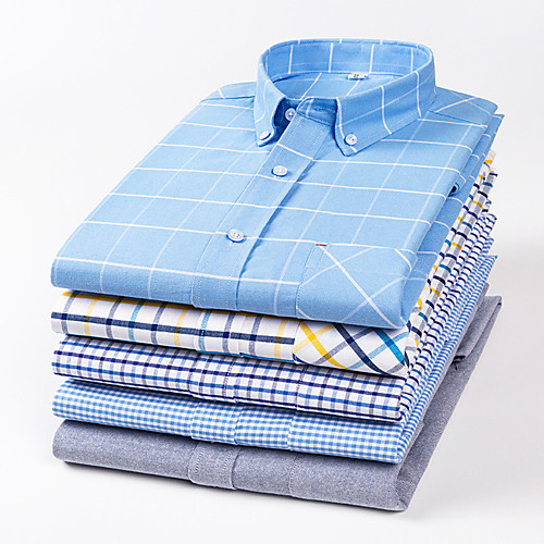 

Men's Shirt Plaid Button-Down Long Sleeve Casual Tops Cotton Business Simple A B C / Work