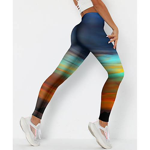 

Women's Colorful Fashion Comfort Skinny Weekend Gym Leggings Pants Color Block Geometric Ankle-Length Sporty Elastic Waist Print Blue