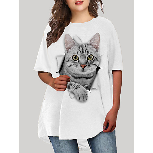 

Women's Plus Size Dress T Shirt Dress Tee Dress Short Mini Dress Half Sleeve Cat Graphic Animal Print Casual Fall Spring Summer White Blue XL XXL 3XL 4XL 5XL